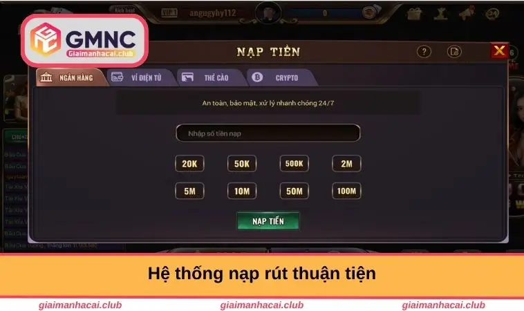 Hệ thống nạp rút thuận tiện